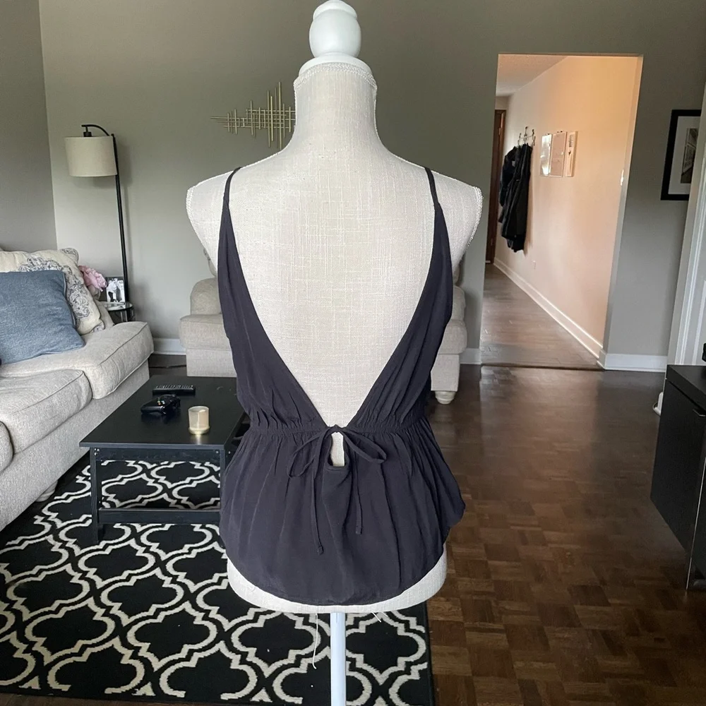 Free People Black Tank Top with Beige Trim